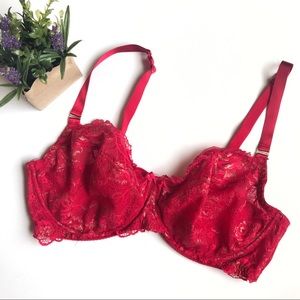 Cacique Unlined Lace Bra Red and Gold 42DD